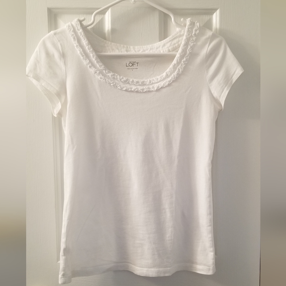 Ann Taylor's LOFT White Cotton Ruffled Top